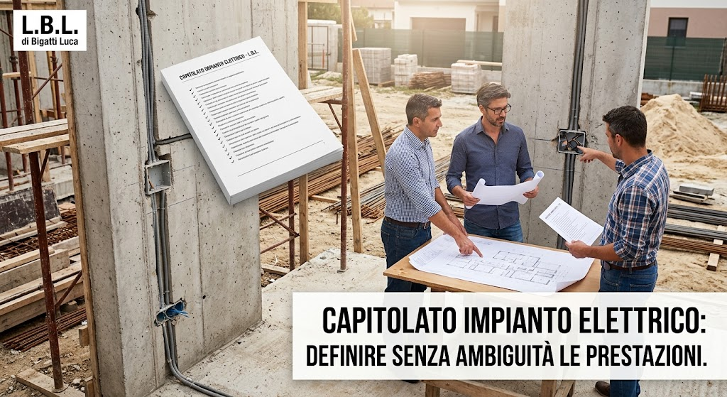 Progettista e installatore confrontano la documentazione di cantiere per la definizione del capitolato dell'impianto elettrico.