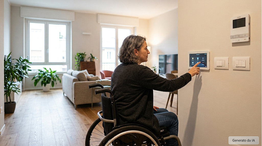 Impianto elettrico e domotica per casa accessibile con comandi ad altezza ergonomica per persone con ridotta mobilità.